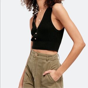 Free People Saturday Morning Crop top in black size small ribbed intimately free